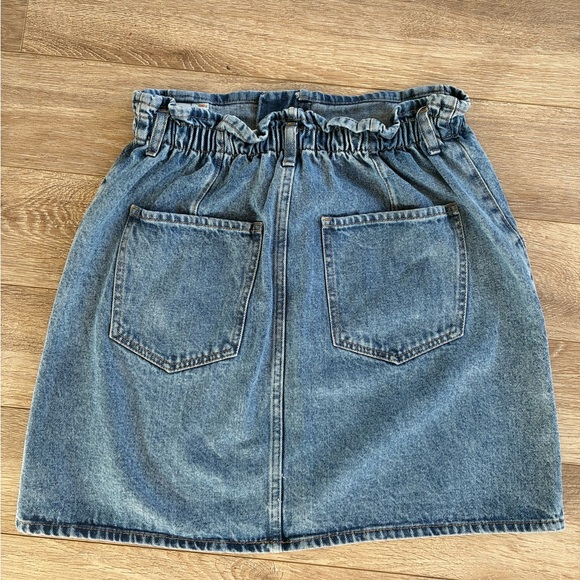 Mango MNG Blue Denim Mini skirt size medium paper bag waist elastic waist - Picture 3 of 5